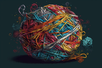 A tangled ball, signifying the complexities of anxiety. generative AI