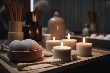 illustration, spa accessories relaxation and concentration, ai generative
