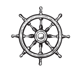 Ship wheel, Hand drawn vector Illustration. - obrazy, fototapety, plakaty