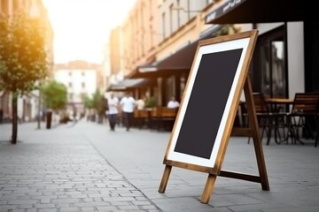 Blank restaurant shop sign or menu boards. Generative ai. Paris, Buenos Aires streets. Generative ai