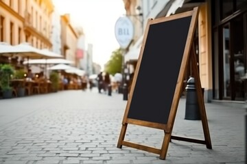Blank restaurant shop sign or menu boards. Generative ai. Paris, Buenos Aires streets. Generative ai