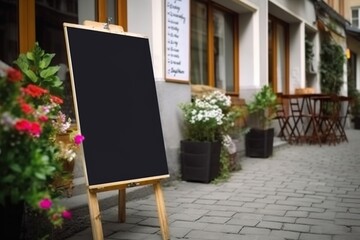 Blank restaurant shop sign or menu boards. Generative ai. Paris, Buenos Aires streets. Generative ai