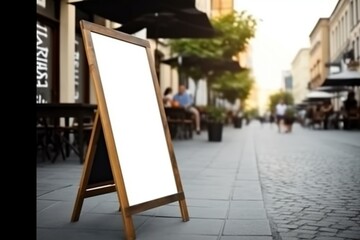 Blank restaurant shop sign or menu boards. Generative ai. Paris, Buenos Aires streets. Generative ai