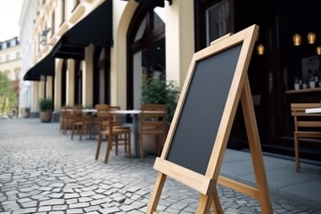Blank restaurant shop sign or menu boards. Generative ai. Paris, Buenos Aires streets. Generative ai