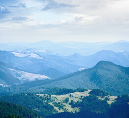 Summer misty mountain landscape  (Carpathian, Ukraine)