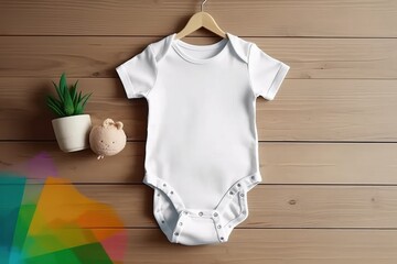 Baby short sleeve bodysuit mockup. Generative AI. Baby clothes. 