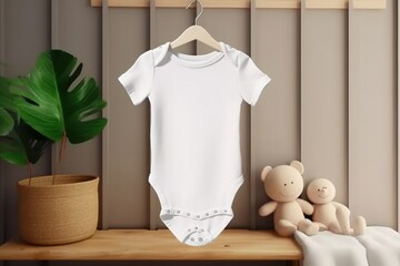 Baby short sleeve bodysuit mockup. Generative AI. Baby clothes. 