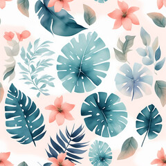 Watercolor Tropical Flowers Seamless Patterns With Generative AI technology