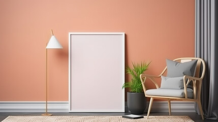 Mockup frame in cozy modern interior background, 3d render, Bright color. Generative Ai