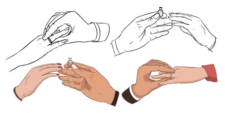 Graceful women's hand with a beautiful ring with a big shining diamond. Generative AI