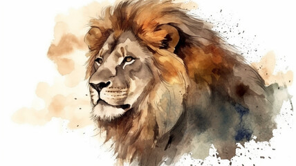 Imposing Lion with a Voluminous Mane - Watercolor Style