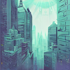 Nightfall in the Mysterious City. A Haunting Digital Landscape. Generative AI.