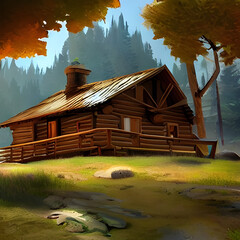 Serenity in the Mountains. A Large Cabin Overlooking a Picturesque Valley Generative AI.