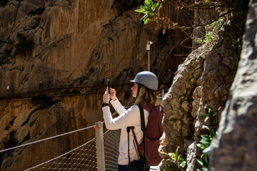 woman trekking in Caminito Del Rey Trail in Andalusia