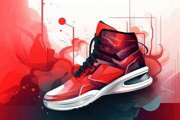 Flat design shoe, white and red. Generative AI.