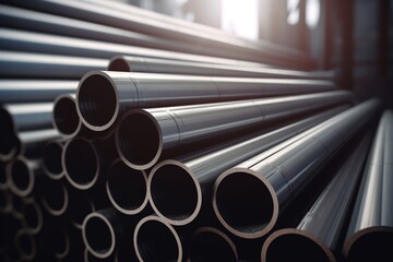 Gray industrial steel pipes. Generative AI.