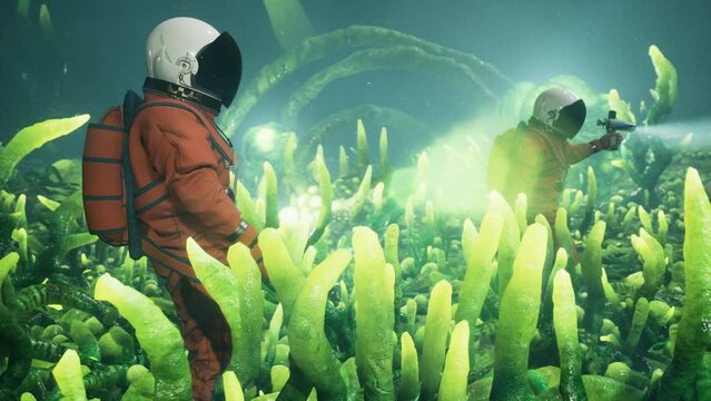 While on their mission to explore a distant planet, two astronauts encountered a horrifying extraterrestrial creature that left them feeling scared and shaken. Perfect for any sci-fi Generative AI