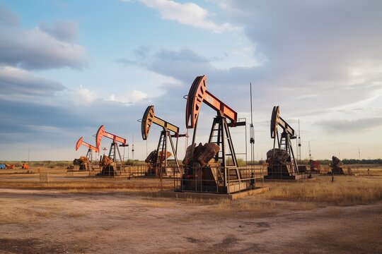 Oil field, oil wells. Generative AI.