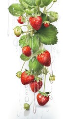 Strawberry plants wall hangings. Generative AI.