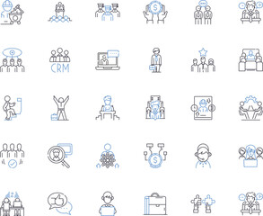 Staff relations line icons collection. Communication, Trust, Respect, Listening, Empathy, Acknowledgment, Collaboration vector and linear illustration. Diversity,Fairness,Conflict Generative AI
