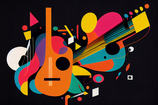 Abstract colorful guitar picture. Digital illustration. Ready to poster usage