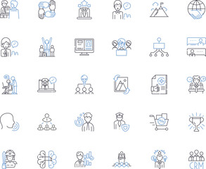 Fototapeta premium Organizational behavior line icons collection. Motivation, Communication, Culture, Power, Resistance, Diversity, Conflict vector and linear illustration. Leadership,Change,Perception Generative AI
