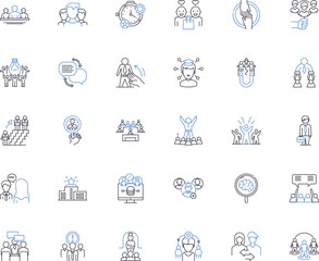 Performance coaching line icons collection. Goal-setting, Action-oriented, Accountability, Potential, Empowerment, Focus, Motivation vector and linear illustration. Generative AI