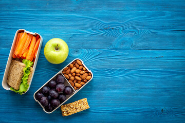 Healthy meal in lunch boxes. Take away food