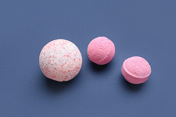 Bath bombs on blue background
