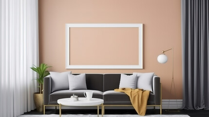 Editable room interior mock up with hanging picture. Generative Ai