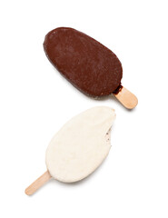 Tasty chocolate covered ice cream isolated on white background