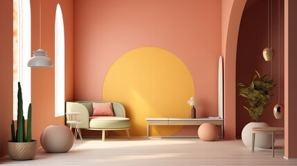Modern interior background, wall mock up, 3d render, Bright color. Generative Ai