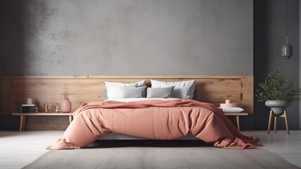 Home interior mock-up, blank wall in Scandinavian bedroom interior. Generative Ai