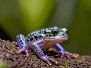 A close up of an violet small frog created with generative ai