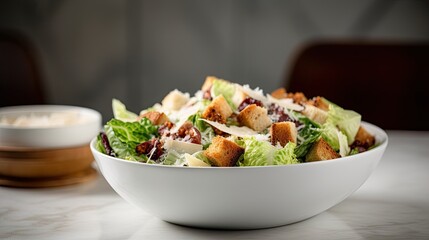 ceasar salad with parmasean cheese and bacon bits