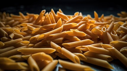 close up of penne pasta noodles