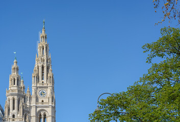 Towers of the City Hall in Vienna against the blue sky
