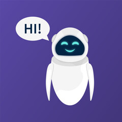 White friendly robot say hi. Cute and smile AI robot. Vector illustration.