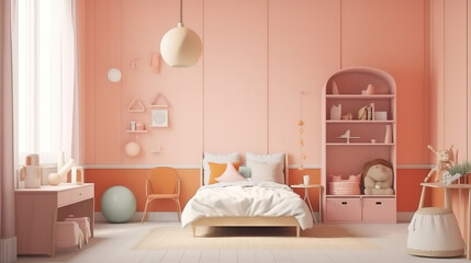 Mock up frame in warm colored girl bedroom interior, 3D render. Generative Ai