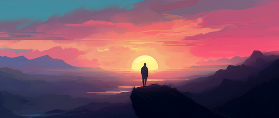 Heroic Anime Character Braving Extreme Weather - American Canyon, High Angle, Digital Art Style with Cinematic Manga Feel in RTX 32k Resolution,illustration,created with Generative AI Technology