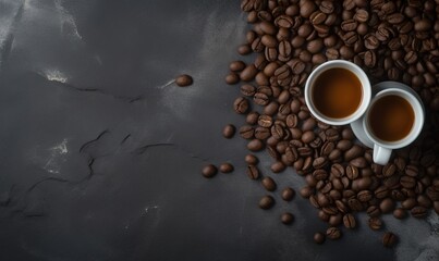  two cups of coffee sit on a pile of coffee beans.  generative ai