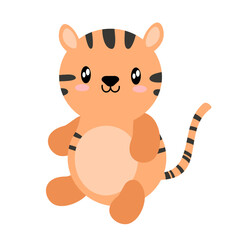 Tiger cartoon toy flat design. Vector. Zoo wild cat, animal isolated. African fauna on white background. Cartoon Illustration. EPS