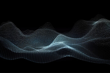 Abstract futuristic digital grid flowing wireframed wave. Big data transfer visualization, created with Generative AI