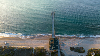 Drone photo of the Johnnie Mercers Fishing Pier in Wrightsville Beach, NC.