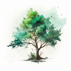 Watercolor green tree, Illustration AI Generative.