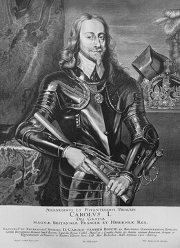 Charles I of England was King of England, Scotland, and Ireland in the old book the The Portrait gallery, by A.S.Suvorina, 1885, S.Petersburg