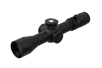 Modern sniper scope. Optical device for aiming and shooting at long distances. Isolate on a white back.