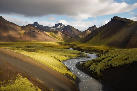 canyons and mountains of the national park in Iceland, generative AI.