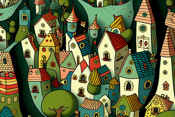 Urban landscape. Pattern with houses. Illustration