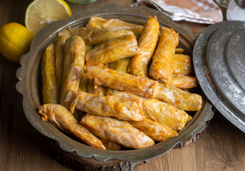Lahana Sarma - Lahana sarmasi, Turkish traditional food,a boiled cabbage leaf that is formed into a roll with a stuffing of rice